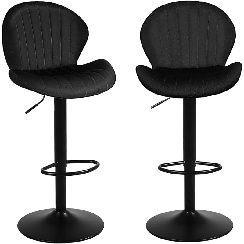 

Modern Bar Stools Set of 2, Velvet Height Adjustable Swivel Barstools, Armless Kitchen Island Counter Chairs with Back Footrest