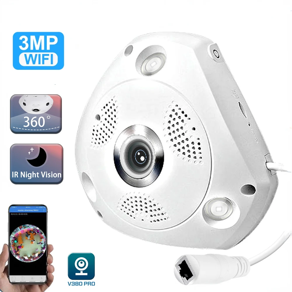 

3MP Fisheye Camera WiFi IP Camera 360° VR Panorama Wireless Home Security CCTV Video Surveillance Camera Baby Monitor