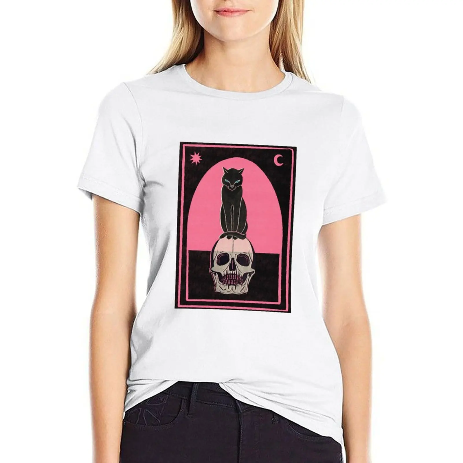 Черно-розовая футболка с рисунком кота на черепе, милая одежда, женская одежда, футболки для женщин, свободный крой
Черно-розовая футболка с рисунком кота на черепе, милая одежда, женская одежда, футболки для женщин, свободный крой