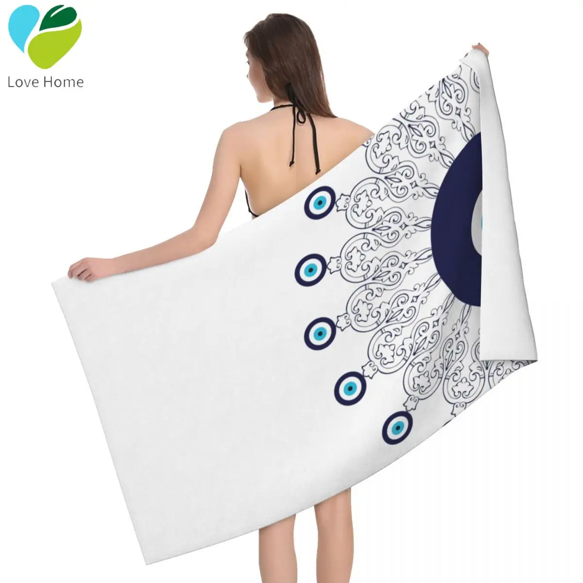 

Темно-синее, белое, Средиземноморское, с узором сглаза и мандалы, супермягкое банное пляжное полотенце из микрофибры, быстросохнущее спортивное полотенце для ванной комнаты