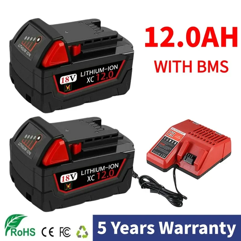 

for Milwaukee 18V Battery for M18 M18B5 XC Lithium ION Battery 9.0/6.0Ah 48-11-1815 48-11-1850 2604-22 2604-20 2708-22 2607-22