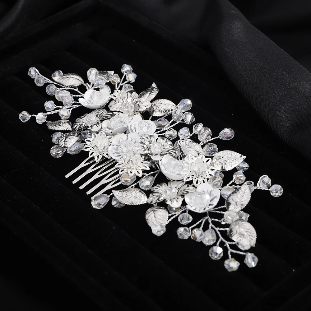 Silver Flower Crystal Bridal Hair Comb Women Handmade Wedding Head Jewelry Accessories Trendy Bride Party Prom Headpiece Tiaras 9 S2555732b10164feca26849e970570ae8d