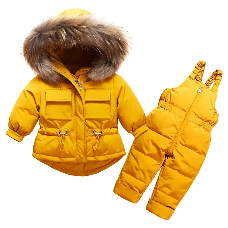 

-30 Degrees Winter Baby Boy Girl Clothing Set Snowsuits Toddler Parka Kid Clothes Ski Overalls Duck Down Coat Jacket + jumpsuit