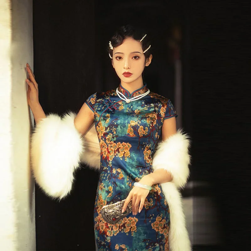 

Ethnic Style Women Chinese Dress Hanfu Traditional Elegant Cheongsam Slim Long Femme New Old Shanghai Vintage Fashion Qipao