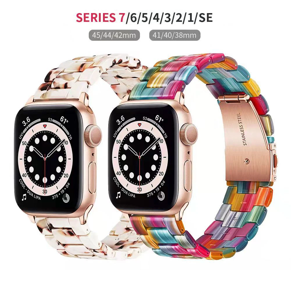 Rainbow Resin Watch Band for Apple Watch iWatch 6 SE 5 4 3 38 40 41 42 44 45MM Solo Loop Stainless Belt Butterfly Buckle Strap
Rainbow Resin Watch Band for Apple Watch iWatch 6 SE 5 4 3 38 40 41 42 44 45MM Solo Loop Stainless Belt Butterfly Buckle Strap