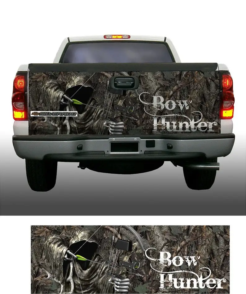

Bow hunting hunter grim reaper oak camouflage tailgate wrap vinyl graphic decal