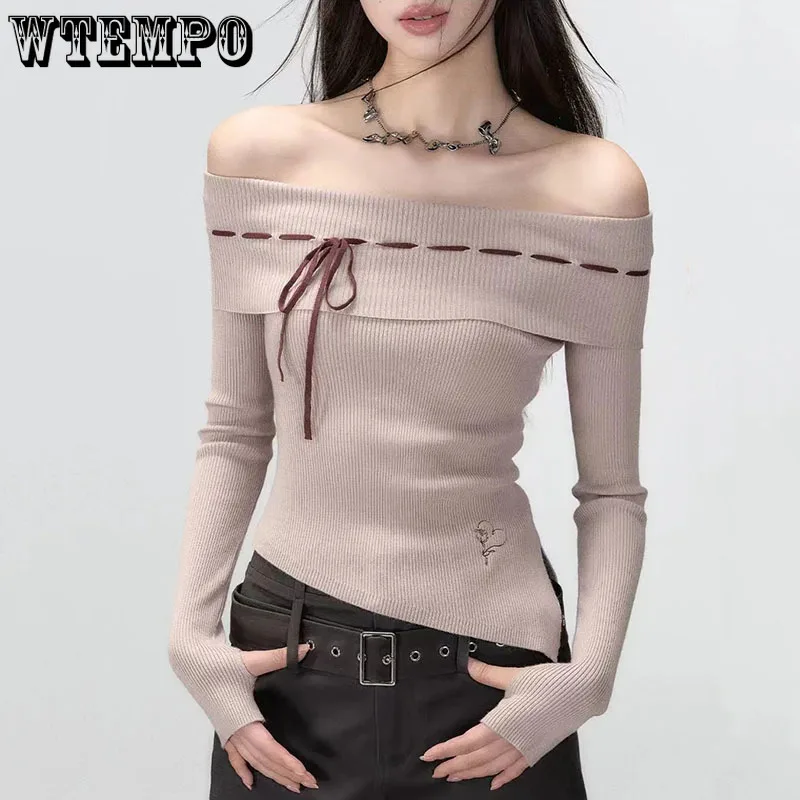 Свитер с воротником-лодочкой, женский короткий топ на шнуровке с бантом, тонкая трикотажная одежда, Сексуальный Чистый Desire, корейская мода для американской острой девушки
Свитер с воротником-лодочкой, женский короткий топ на шнуровке с бантом, тонкая трикотажная одежда, Сексуальный Чистый Desire, корейская мода для американской острой девушки