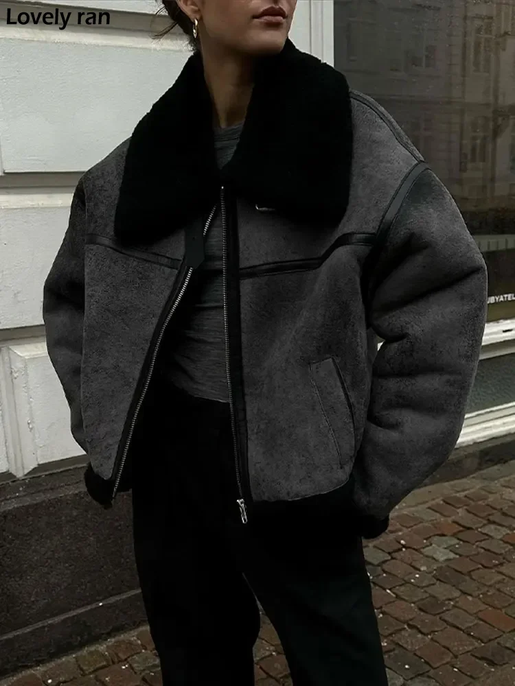 

Женская модная однотонная куртка на осень и зиму с меховым воротником, черное плотное теплое пальто 2023, Женская шикарная уличная теплая толстая верхняя одежда
