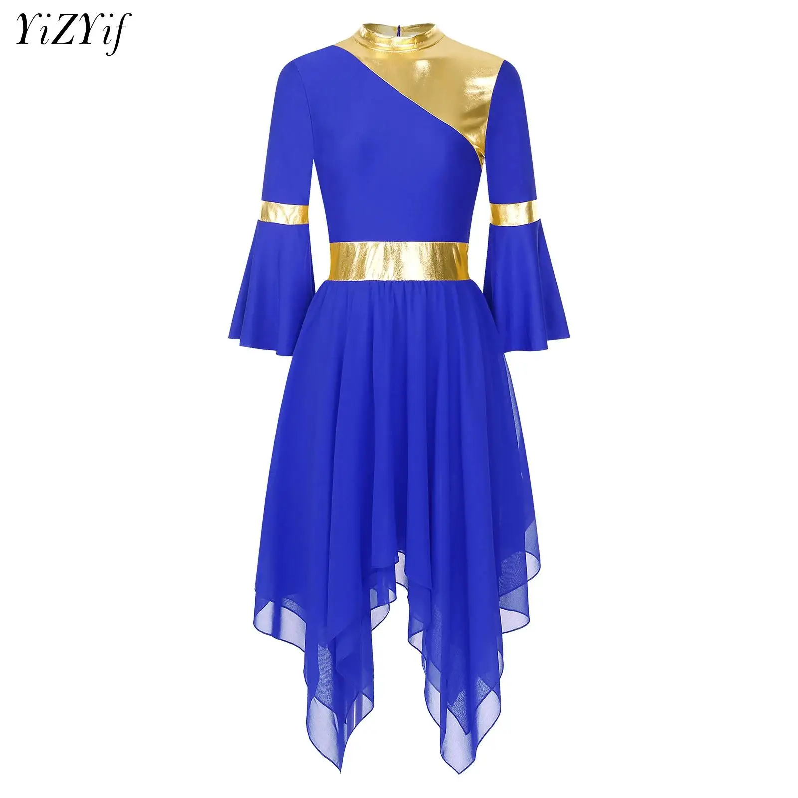 Women Modern Lyrical Praise Dance Dress Long Flare Sleeve Irregular Hem Dancewear Choir Church Worship Stage Performance Costume
Women Modern Lyrical Praise Dance Dress Long Flare Sleeve Irregular Hem Dancewear Choir Church Worship Stage Performance Costume