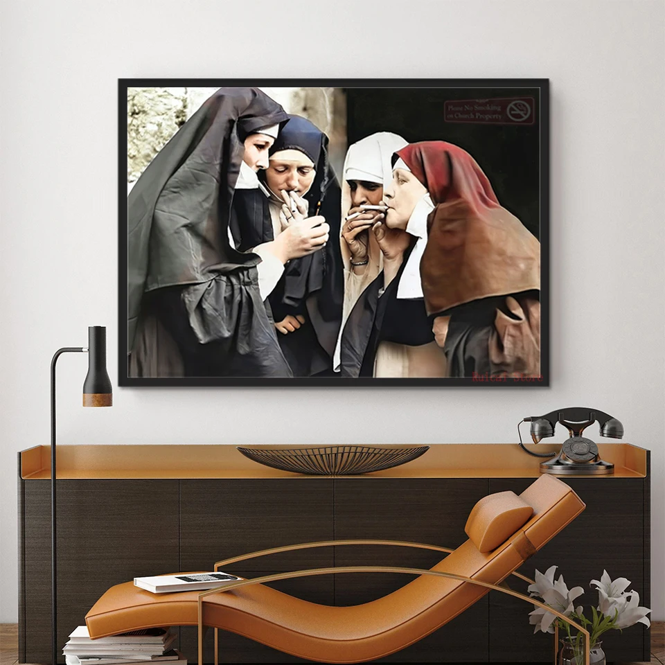 Smoking Nuns Poster Colorized Women Canvas Painting Funny Wall Picture Strange Wall Decor Prints Home Decor Gift
Smoking Nuns Poster Colorized Women Canvas Painting Funny Wall Picture Strange Wall Decor Prints Home Decor Gift