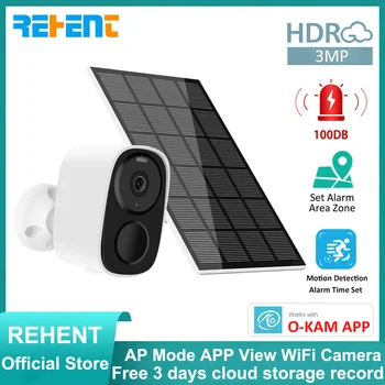 REHENT 3MP 5200mAh 충전식 배터리 태양열 AP 모드 연속 녹화 100DB 사이렌 스트로브 라이트 WiFi PC 모니터 CCTV 카메라