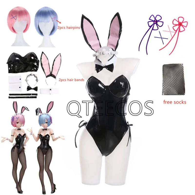 

Ram Rem Cosplay Costume Lamb Re:Life In A Different World From Zero Bunny Girl Black Sexy Halloween Party Girl Dress Clothes