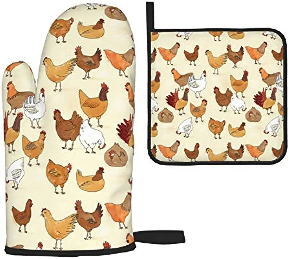 Варежки и Прихватки для цыплят, жаропрочные Нескользящие кухонные перчатки с внутренним хлопковым слоем
