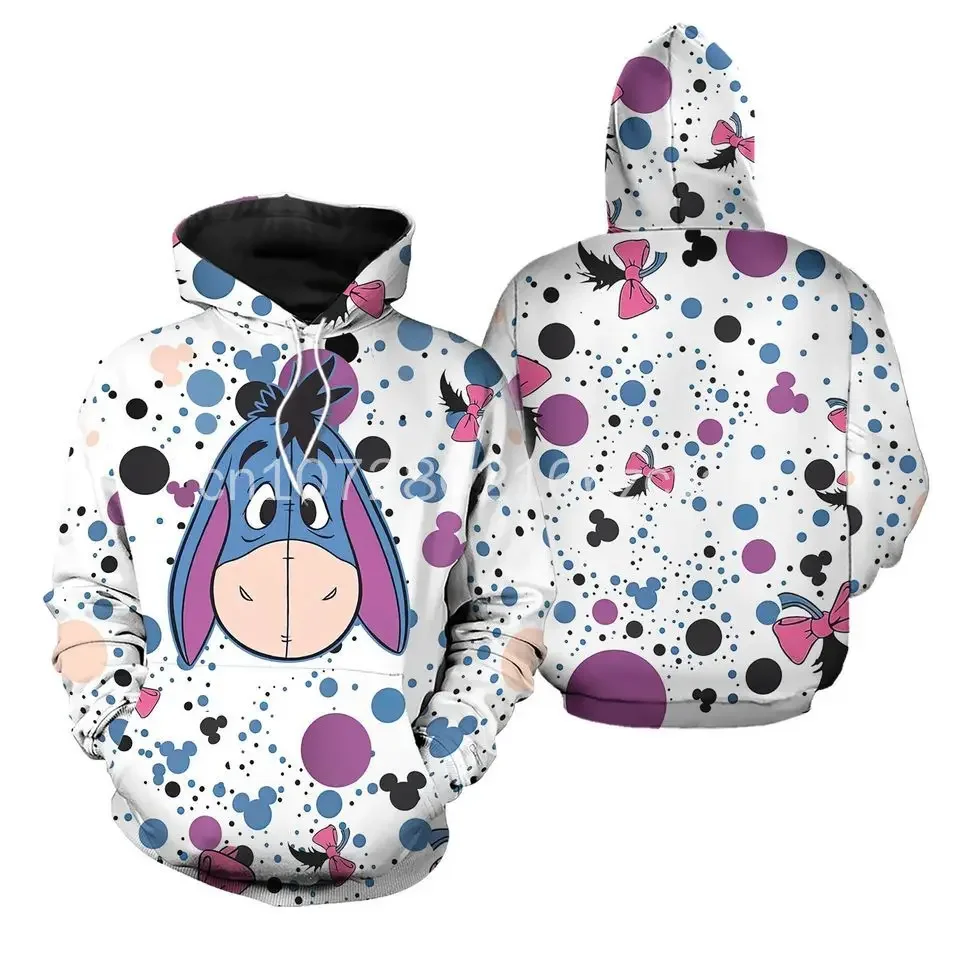 

2024 New Eeyore Donkey Raglan Disney Cartoon Graphic 3D Men and Women Hoodie Zip Hoodie