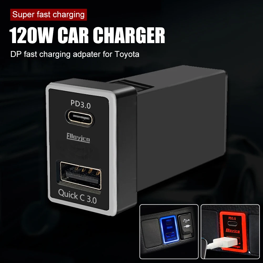 60W Car Charger Super Fast Charging Dual USB Output USB + Type-C Car Charging Adapter Mobile Phone PD Charger for Toyota
60W Car Charger Super Fast Charging Dual USB Output USB + Type-C Car Charging Adapter Mobile Phone PD Charger for Toyota