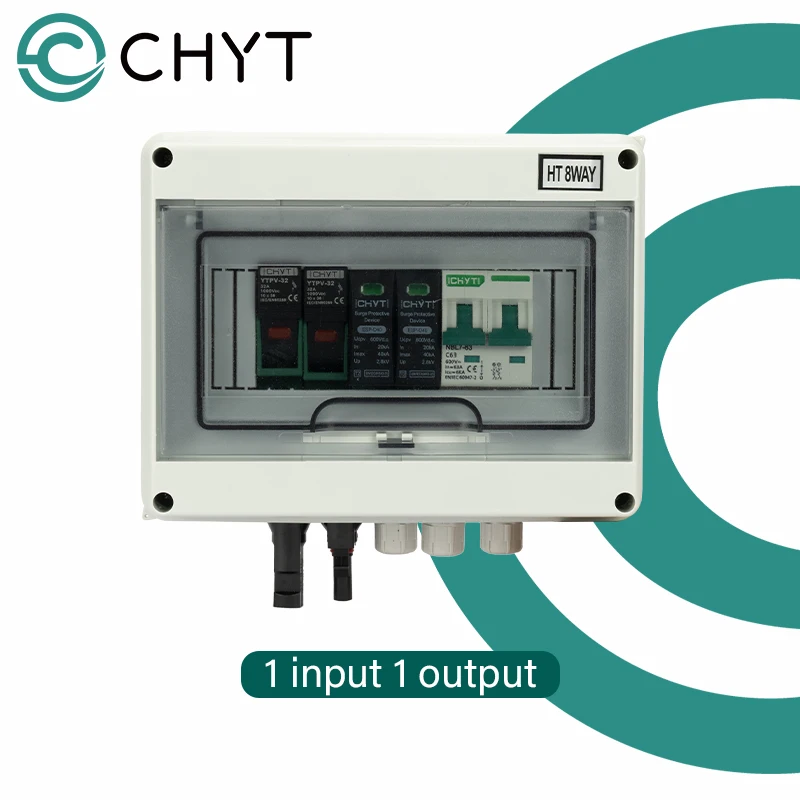 CHYT 600V 1 Input 1 Output 1 String Solar PV Array 2P Circuit Breaker 2P SPD Solar Photovoltaic Combiner Box
CHYT 600V 1 Input 1 Output 1 String Solar PV Array 2P Circuit Breaker 2P SPD Solar Photovoltaic Combiner Box