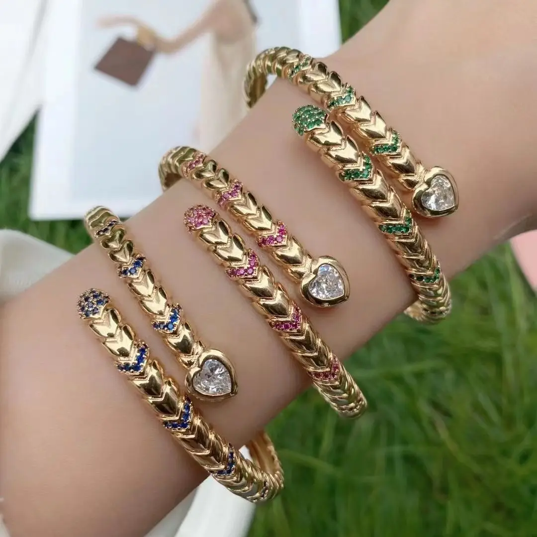 

3 шт., новый стиль, Богемские браслеты-манжеты в форме сердца с кристаллами для женщин, медный Змеиный браслет, модные ювелирные изделия для вечеринки, подарок
