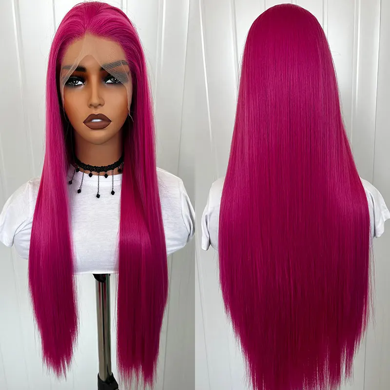 

Темные фиолетовые прямые синтетические кружевные передние парики bomshell, бесклеевые термостойкие волосы из волокна, натуральные волосы для черных женщин, парик