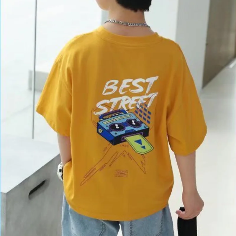 

Summer The New Handsome Cool Kids Boy Casual Tops CartoonPrint Trendy Children's T-shirt Short Sleeve Toddler Tees Han Fan
