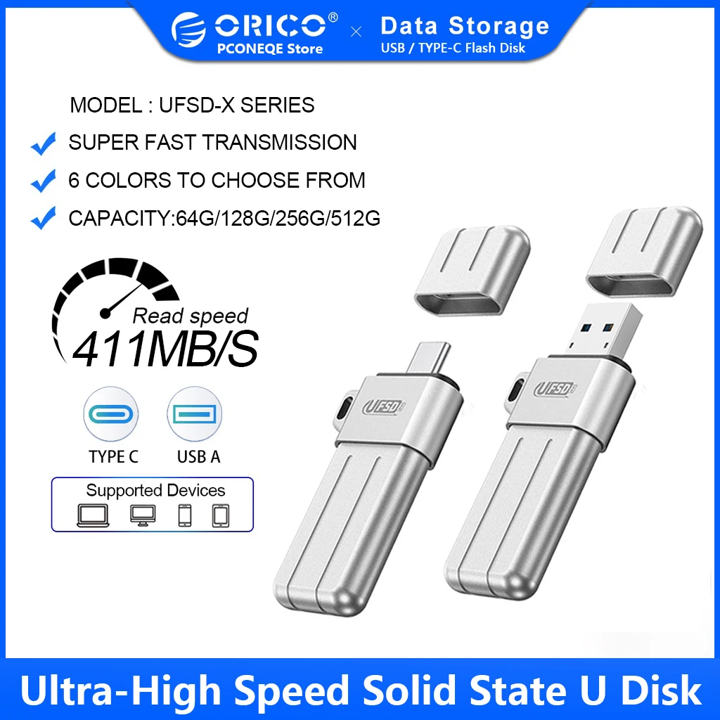 

ORICO USB 3.2 All Metal 512GB USB Flash Drive 411MB/S Pen Drives 256GB 128GB 64GB USB Stick Type C Pendrives Memory Stick U Disk
