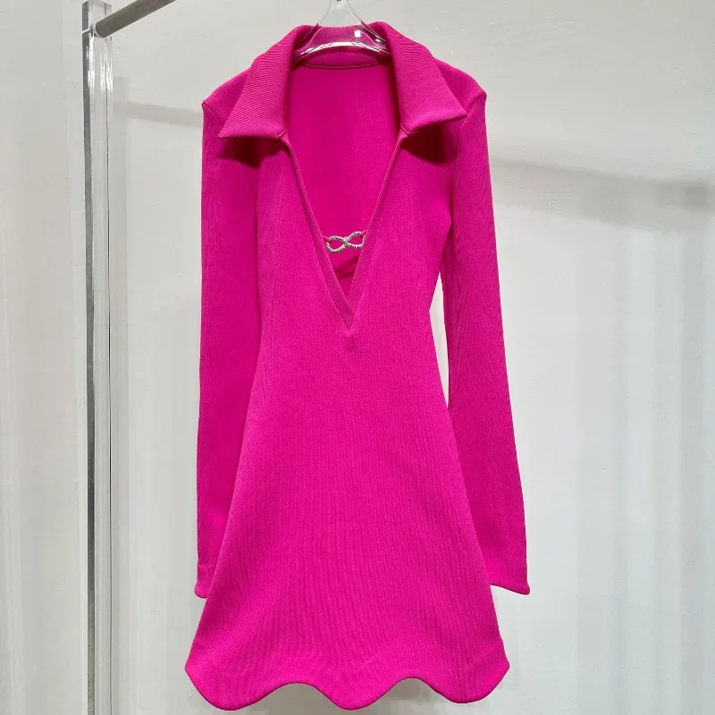 Rose Red Bell Long Sleeve Diamonds Wavy Edge Half Open Collar Knit 2024 New Summer Women Mini Dress
Rose Red Bell Long Sleeve Diamonds Wavy Edge Half Open Collar Knit 2024 New Summer Women Mini Dress