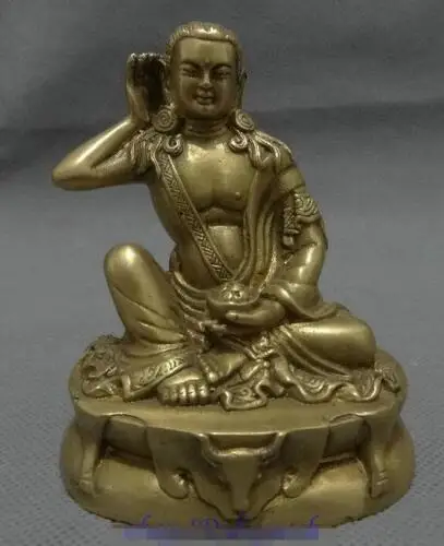 

Tibet Buddhism Pure Brass Arhat Milarepa Buddha Sit Deer Head Statue Figu