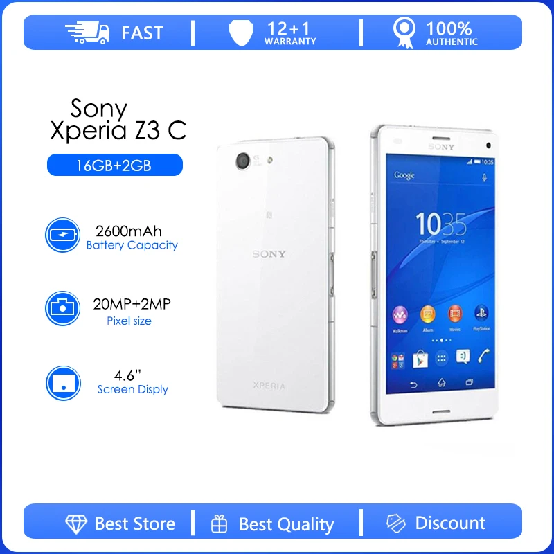 

Sony Xperia Z3 Compact D5803 Refurbished-Original Unlocked 4G LTE Android Quad-Core 2GB RAM 16GB ROM 4.6 2160p GPS Cell Phone