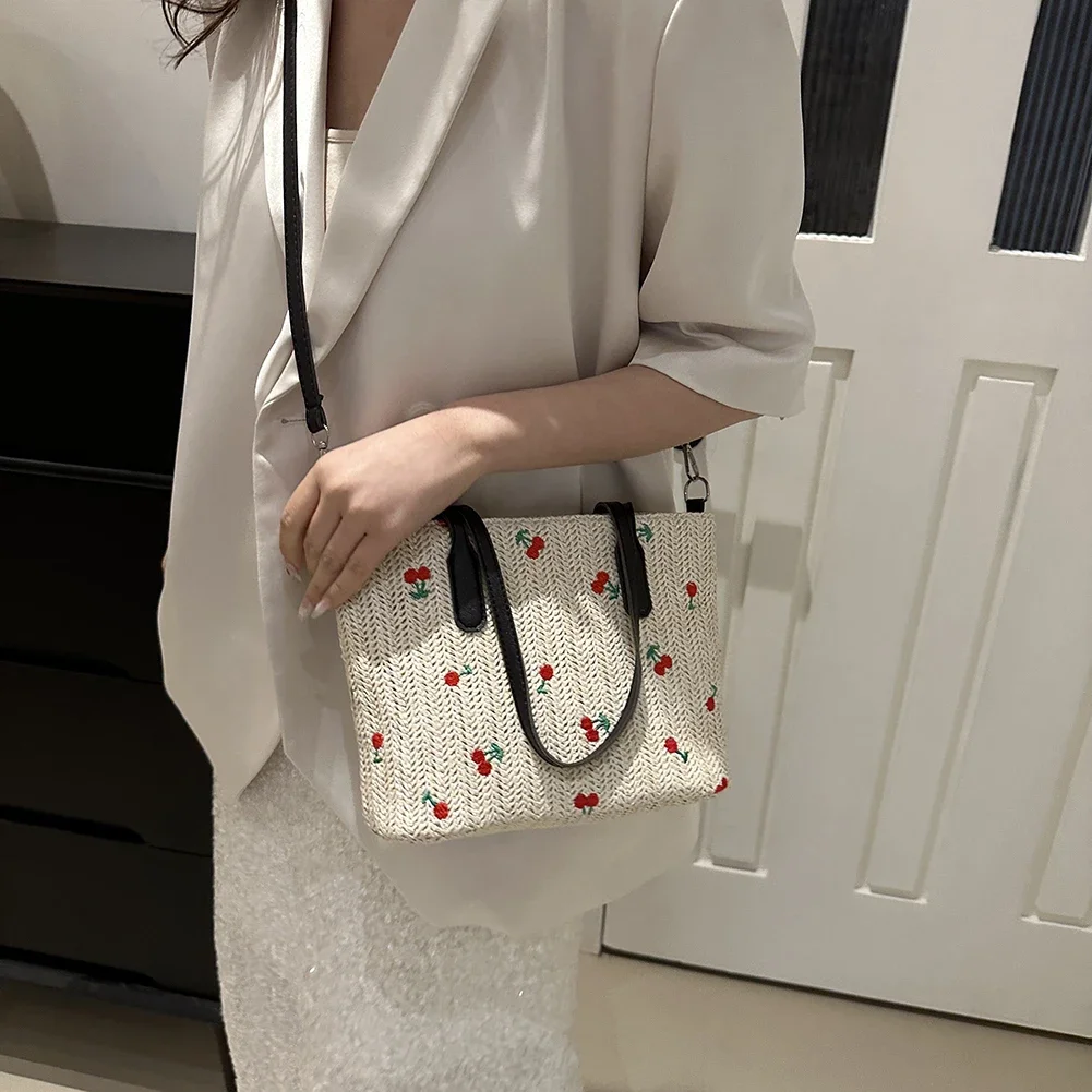 Cherry Straw Woven Tote - Multi-Way Raffia Summer Shopper Bag 10 S256ee4a511504a0ba7c896c348ed8b7cd