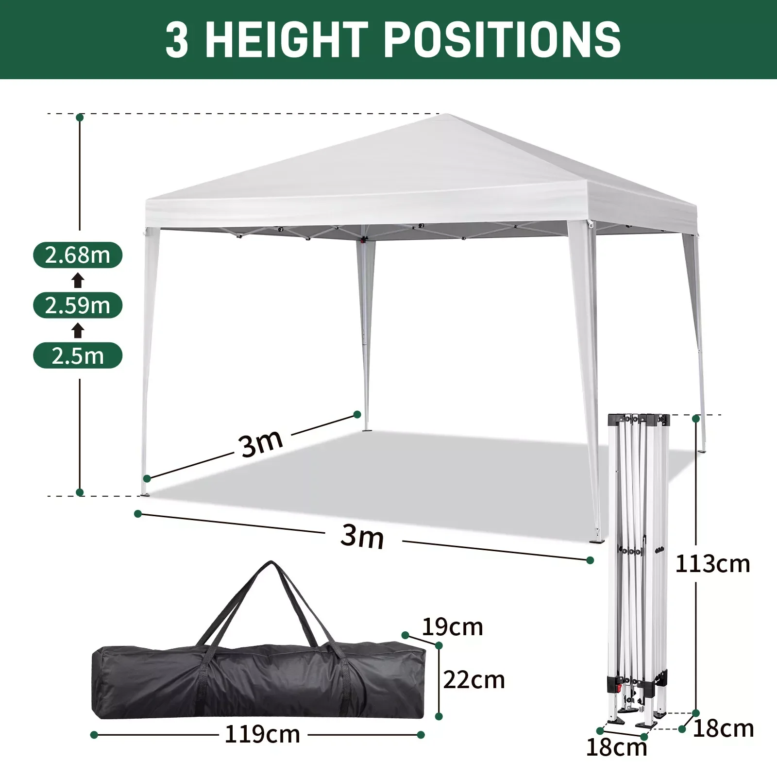 

White EZ pop-up Gazebo party tent roof waterproof belt with 4 detachable walls-