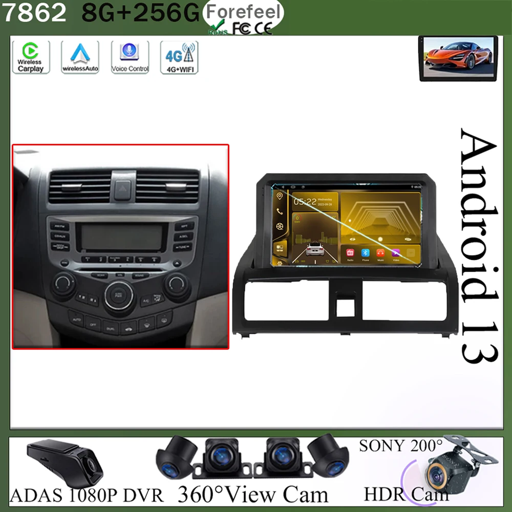 

Carolay Radio Android 13 For Honda Accord 7 VII 2002 - 2008 Auto Stereo Video Player Bluetooth QLED Screen WIFI IPS GPS DSP DVD