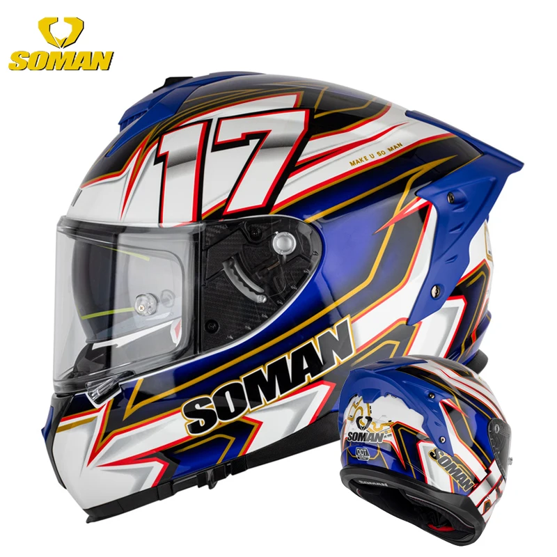 

Soman SM961-S Full Face Motorcycle Helmet Double Lens DOT ECE Certified Cascos Capacetes Safety Racing Helmets For Men Women