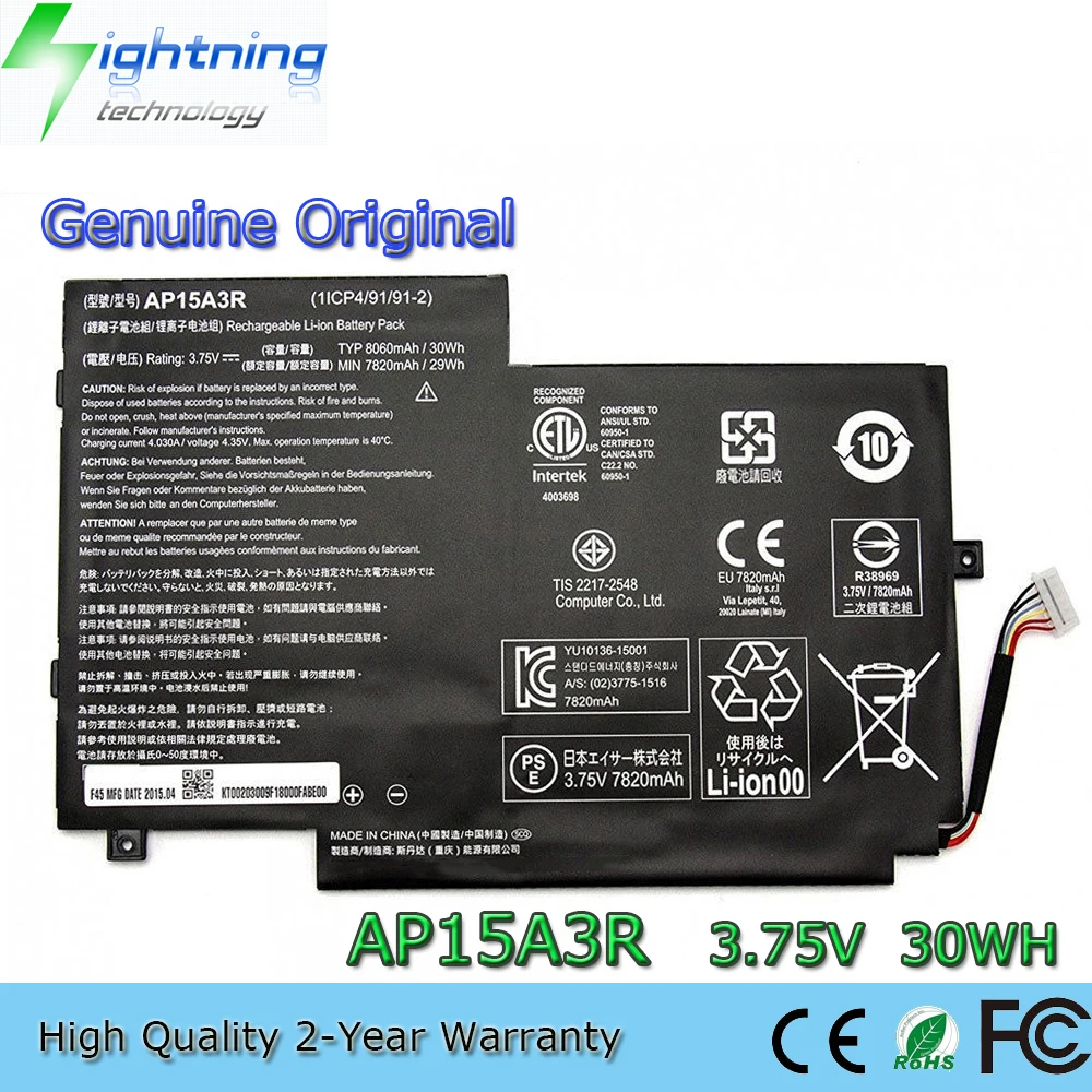 

New Genuine Original AP15A3R 3.75V 30Wh Laptop Battery for Acer Aspire Switch 10 E SW3-013 SW3-016 SW5-014P KT.00203.009