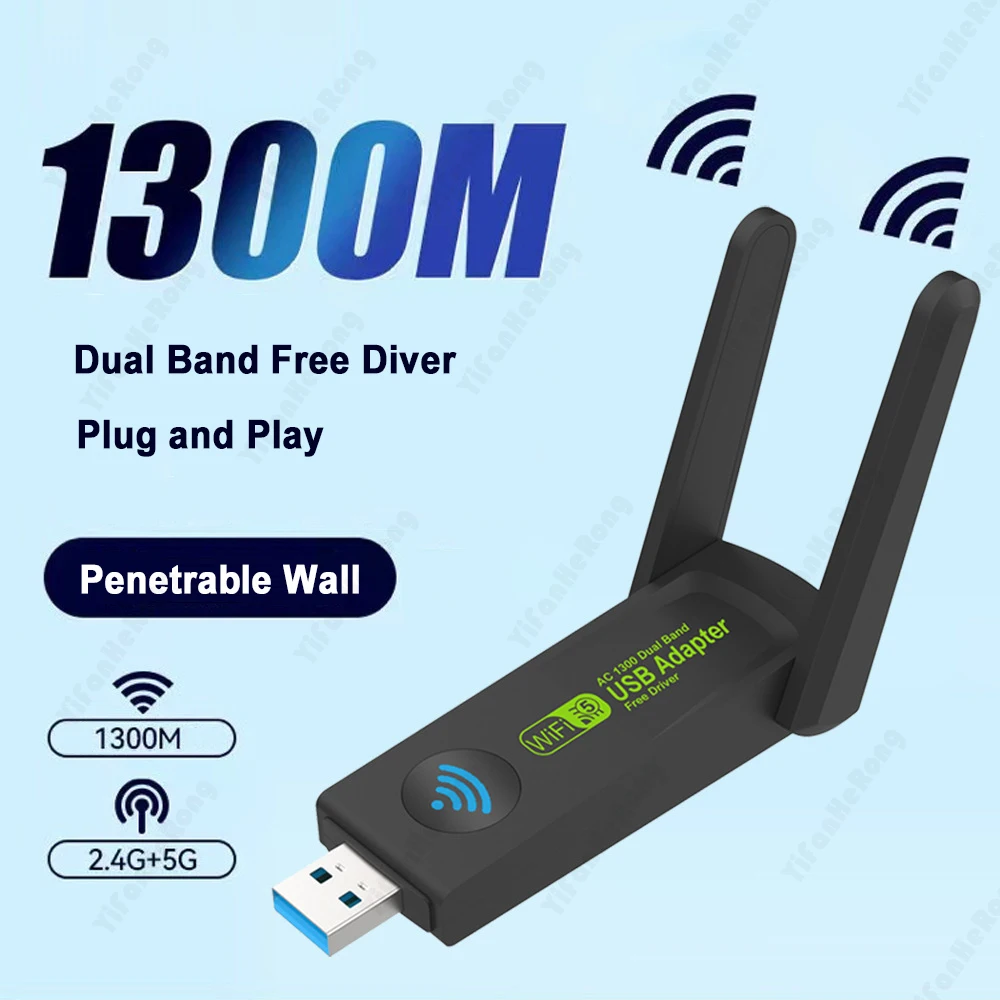 

1300Mbps USB Wireless Network Card 2.4G 5G Dongle Antenna AP Wifi Adapter Dual Band Wi-Fi USB 3.0 Lan Ethernet 1300M