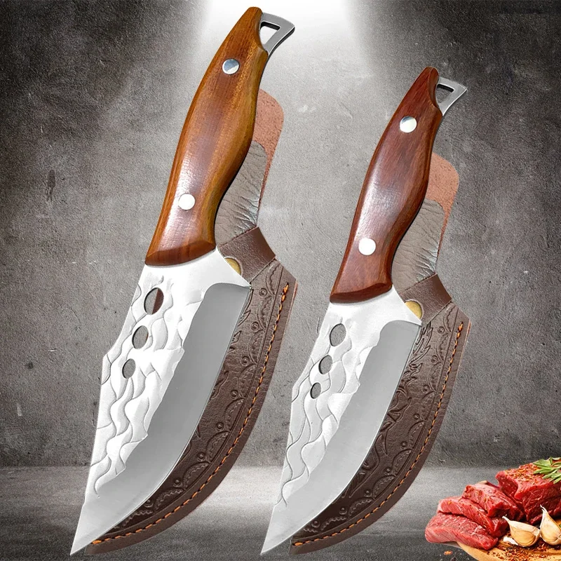 

Stainless Steel Kitchen Knives Meat Cleaver Forged Boning Knife Barbecue Butcher Knife Vegetable Slicing Knife with Sheath