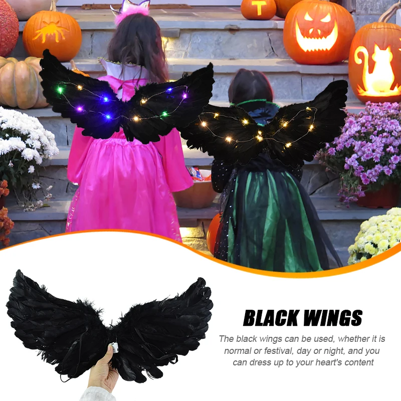 

LED Glow Light Up Angel Feather Wings Black Demon Wings Birthday Party Gift Dressed Up Cosplay Prop Wedding Costumes Party Decor