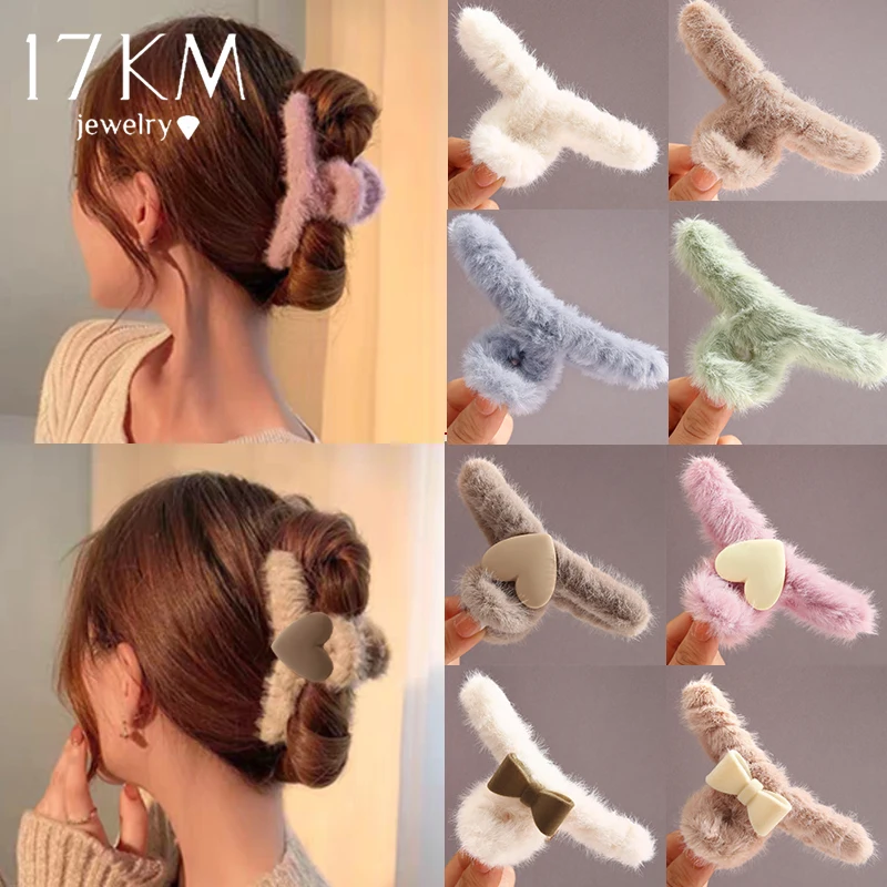 

17KM Warm Plush Hair Claw Clip Winter Autumn Shark Hairpins Geometric Large Barrette for Women Girls Fashion Hair Accessories