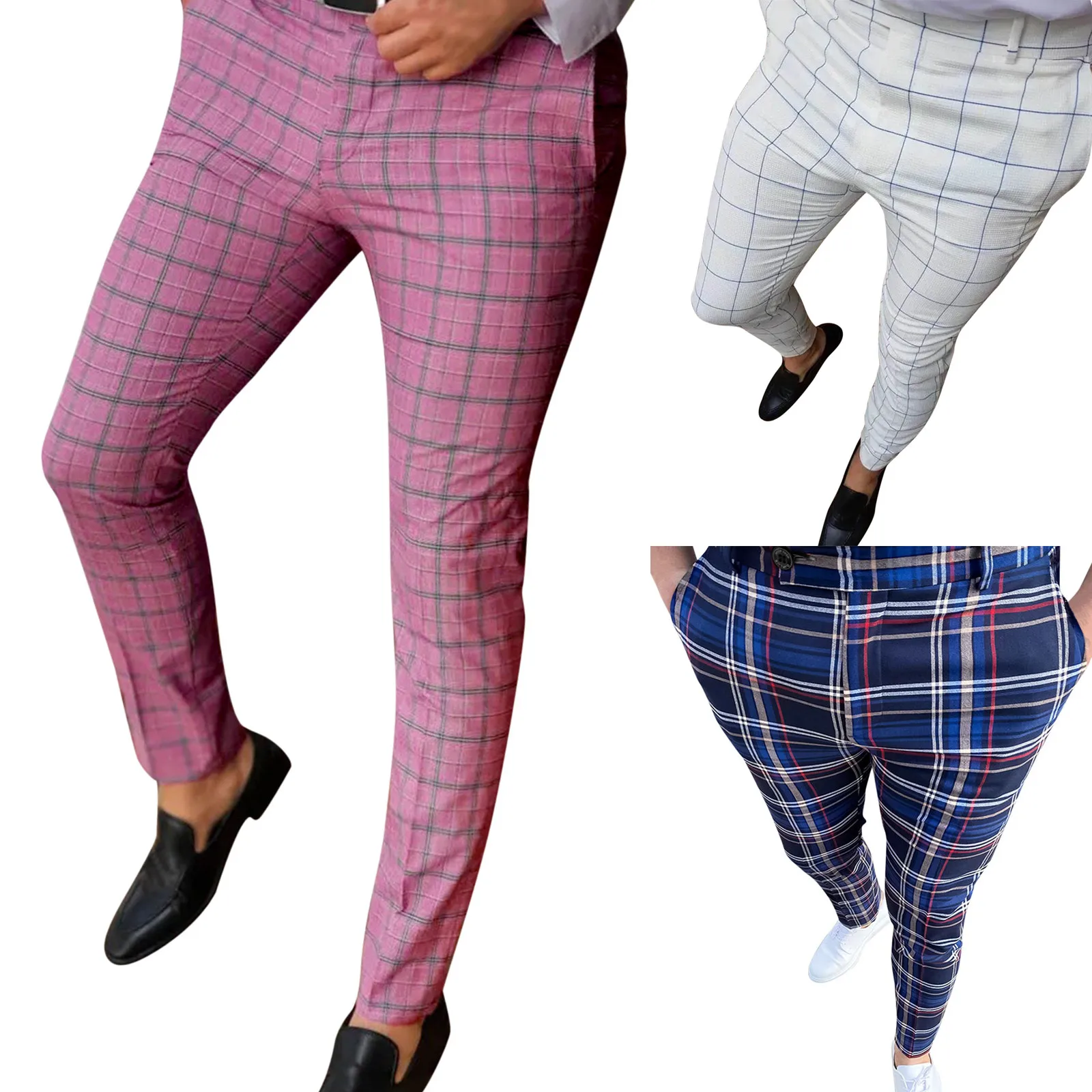 

Мужские повседневные клетчатые брюки cn1083961245henae, узкие брюки-карандаш на молнии, модная мужская одежда с эластичным поясом, Классические формальные брюки