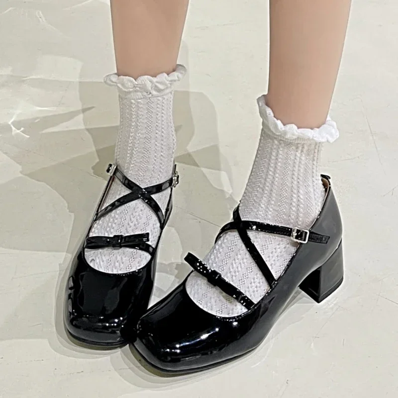 

Low Heels Mary Janes Shoes for Women Dress Pump 2024 Sheep Genuine Leather Women's Heeled Party Office Wedding Lolita Shoes Lady