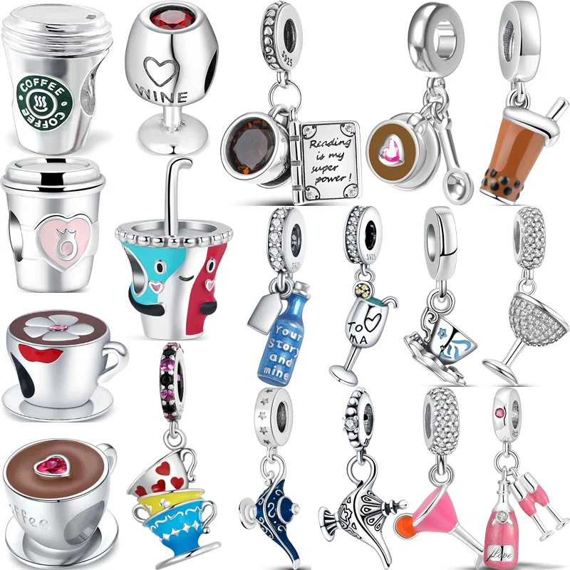 

Fit Original Pandora Charms Bracelets DIY Jewelry New 925 Silver Drink Coffee Cup Wine Glass Stackable Cup Styling Pendant Beads