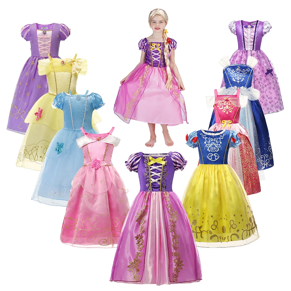 

Платье Принцессы Диснея Рапунцель для девочек косплей костюм Белоснежка красивая Золушка Хэллоуин День рождения детская одежда