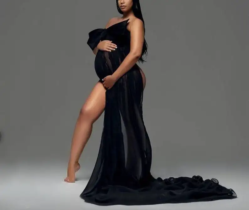 

Big Bow Style Maternity Photography Props Dresses Pregnant Woman Photo Shoot فستان حامل платье для беременных