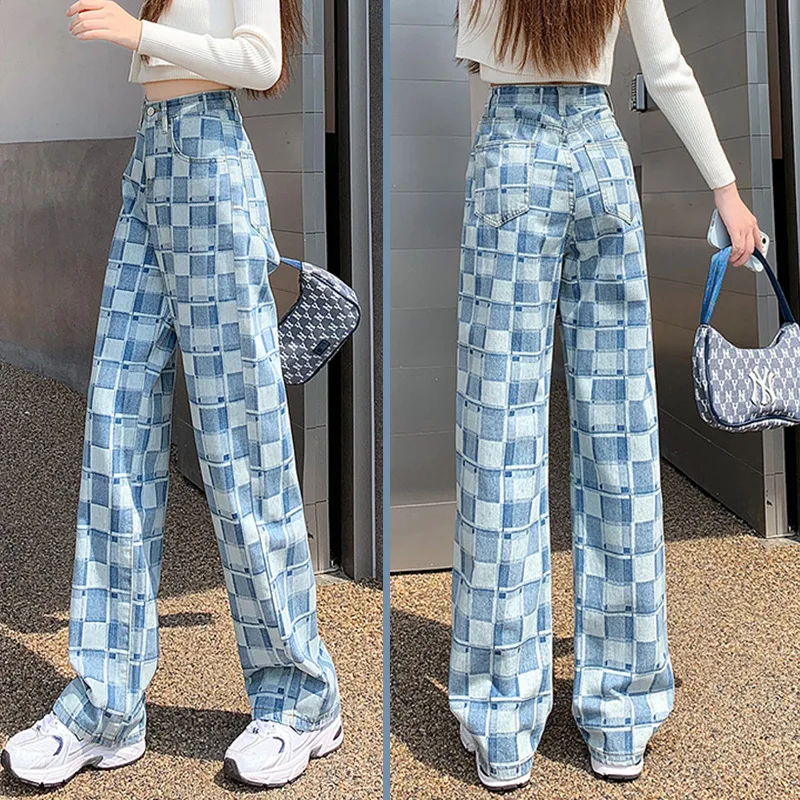 Jogger Plaid Ladies Jeans Summer Harajuku Fashion Plaid Pattern Loose Casual Blue Wide Leg Jeans Men's Overalls Streetwear 2021
Jogger Plaid Ladies Jeans Summer Harajuku Fashion Plaid Pattern Loose Casual Blue Wide Leg Jeans Men's Overalls Streetwear 2021