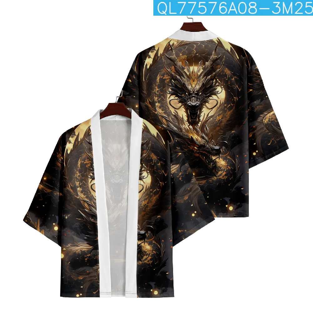 

Fashion Dragon Print Cardigan Yukata Japanese Samurai Kimono Cosplay Shirt Women Men Beach Haori Oversized Traditional Top