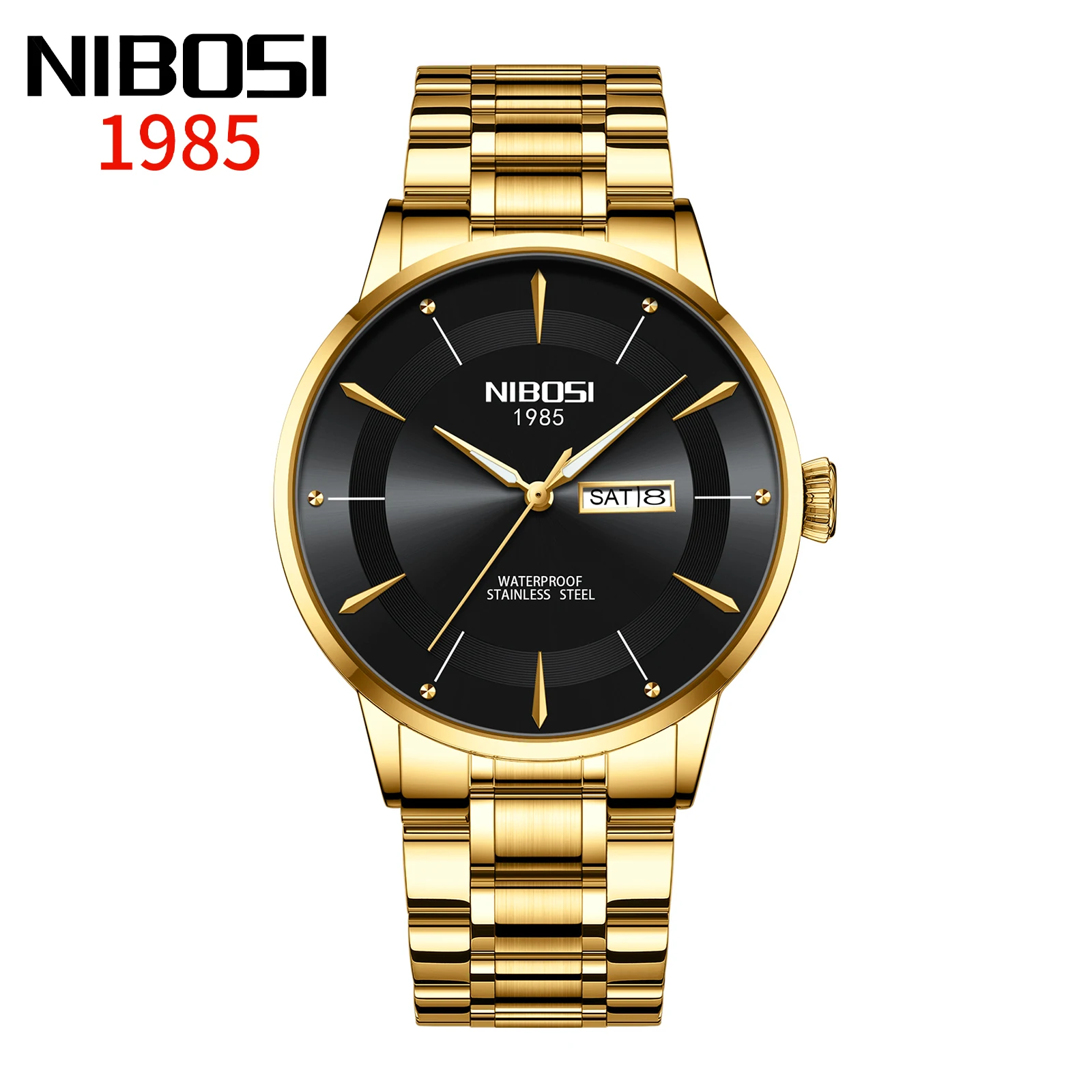 

NIBOSI Mens Watches Top Brand Luxury Men Wristwatches Stainless Steel Waterproof Male Clock Man Quartz Watch Gold Fashion Watch