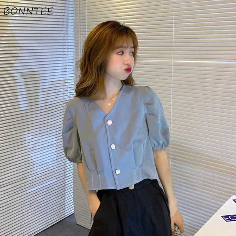Shirts Women Summer New Korean Style Design Puff Sleeve Leisure Cropped Simple All-match V-neck Trendy Female Gentle Daily Chic
Shirts Women Summer New Korean Style Design Puff Sleeve Leisure Cropped Simple All-match V-neck Trendy Female Gentle Daily Chic