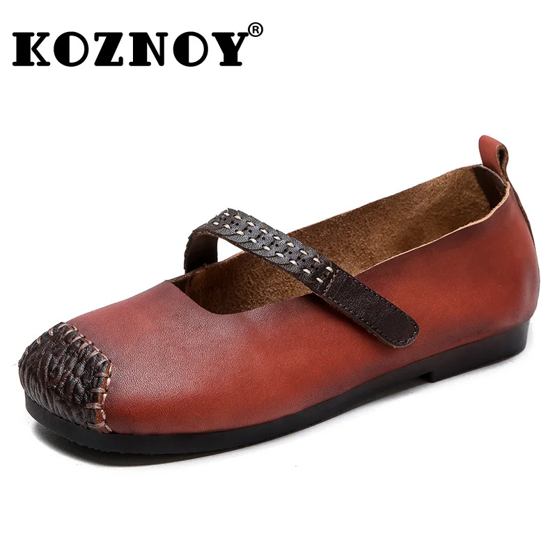 

Koznoy 1.5cm Cow Genuine Leather Comfy Loafer Summer Ethnic Woman Moccasin Soft Soled Luxury Flats Ladies Shallow Elegance Hoes