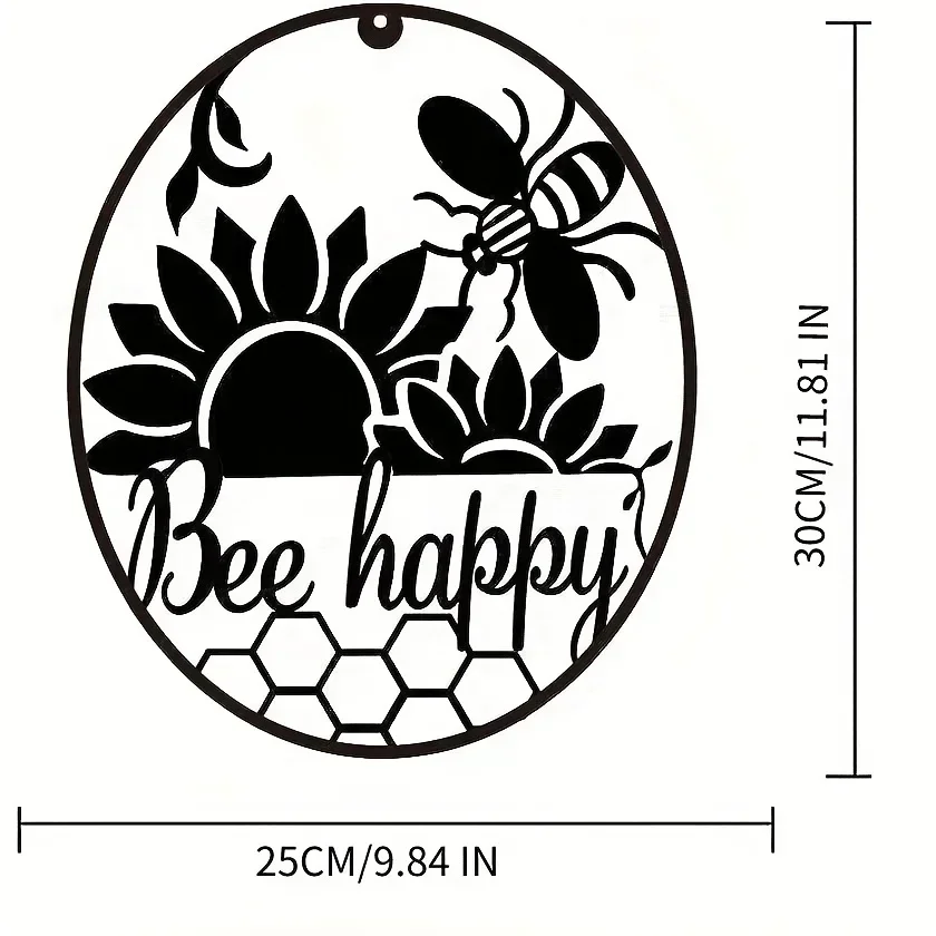 

CIFBUY Deco Metal Bee Happy Home Art Honeycomb Decorative Wall Hanging Silhouette Sculpture Decoration Iron Sign Suitable for Fa