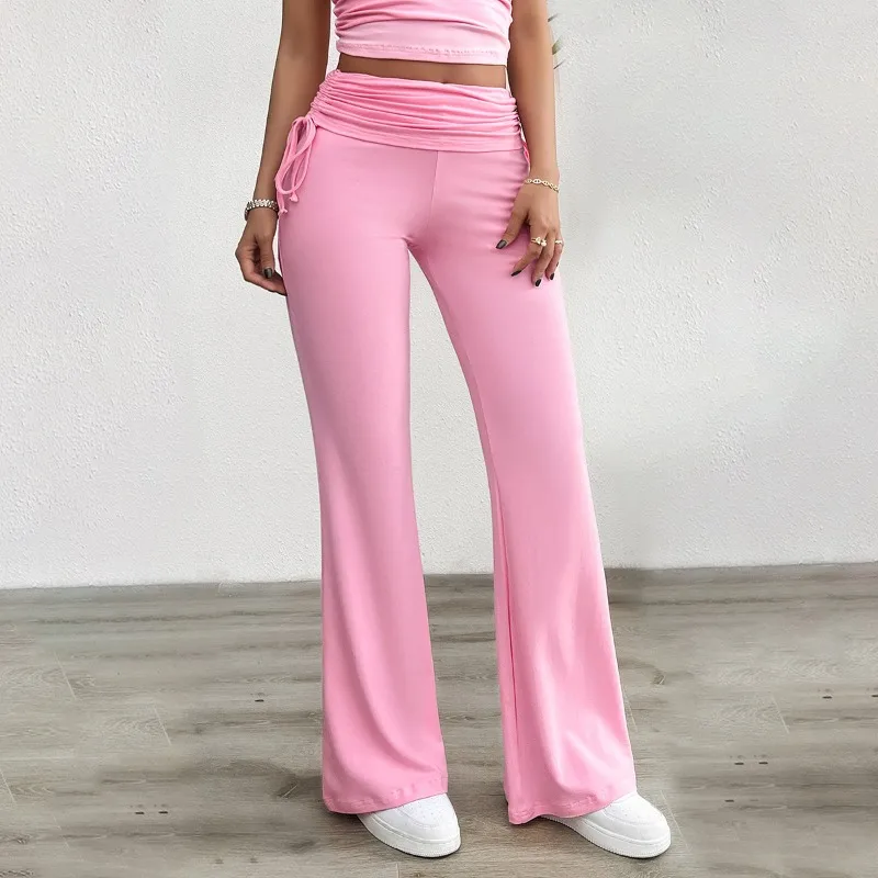 

2024 Spring/Summer New Women's Casual Slim Pleated Micro Flared Pants Temperament Commuting Female Fashion Sporty Thin Trousers