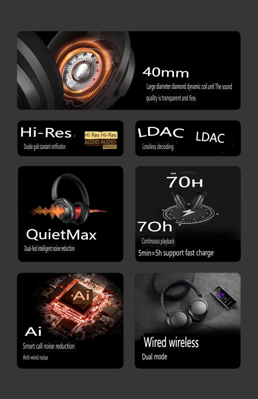 Wireless Bluetooth Active Noise Cancelling Headphones 1MORE Sonoflow HC905, Hi-Res LDAC 70H Battery, Connect 2 Devices, 5 Mic Wireless Bluetooth Active Noise Cancelling Headphones 1MORE Sonoflow HC905, Hi-Res LDAC 70H Battery, Connect 2 Devices, 5 Mic
