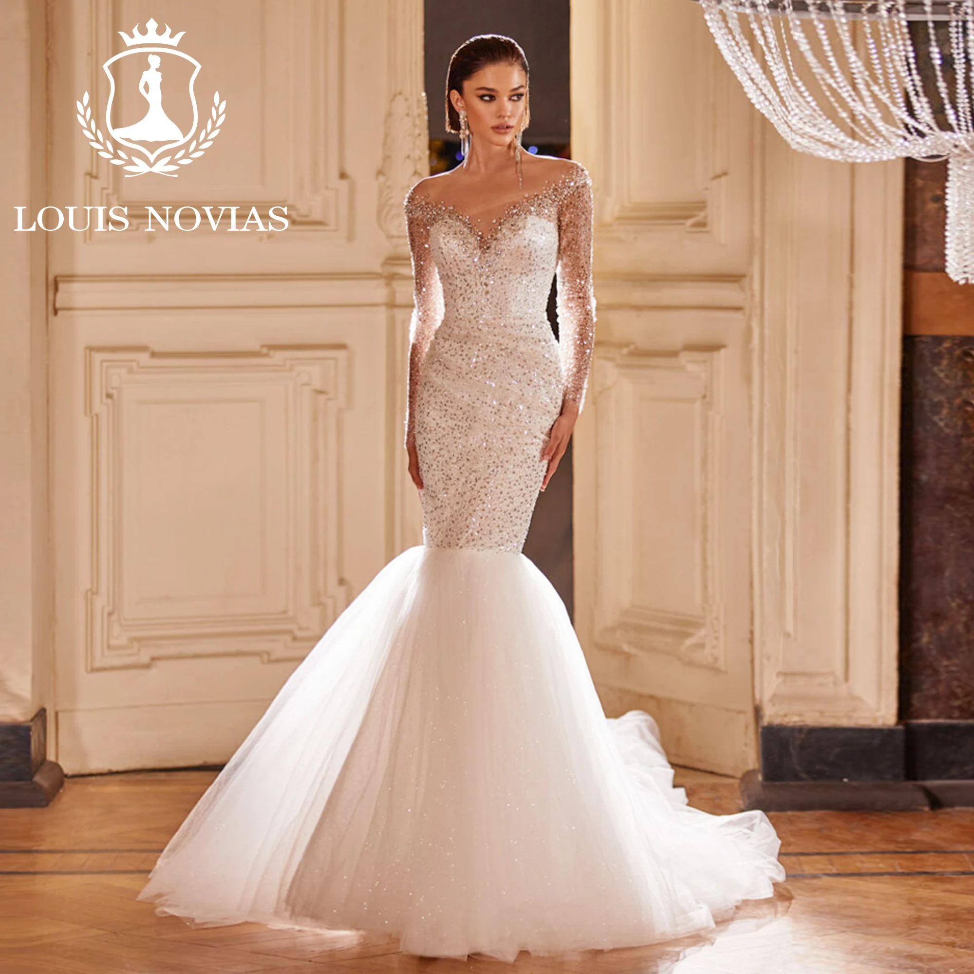 Женское атласное свадебное платье с юбкой годе LOUIS NOVIAS, роскошное облегающее платье с длинным рукавом, бисером и блестками, 2023
Женское атласное свадебное платье с юбкой годе LOUIS NOVIAS, роскошное облегающее платье с длинным рукавом, бисером и блестками, 2023